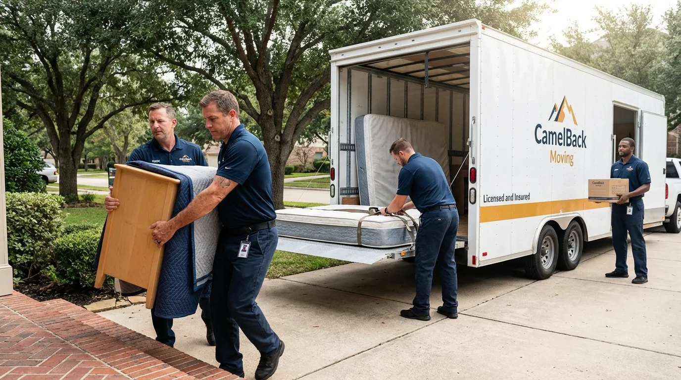 Crew loading residential truck for cross-state move from Benton, MO