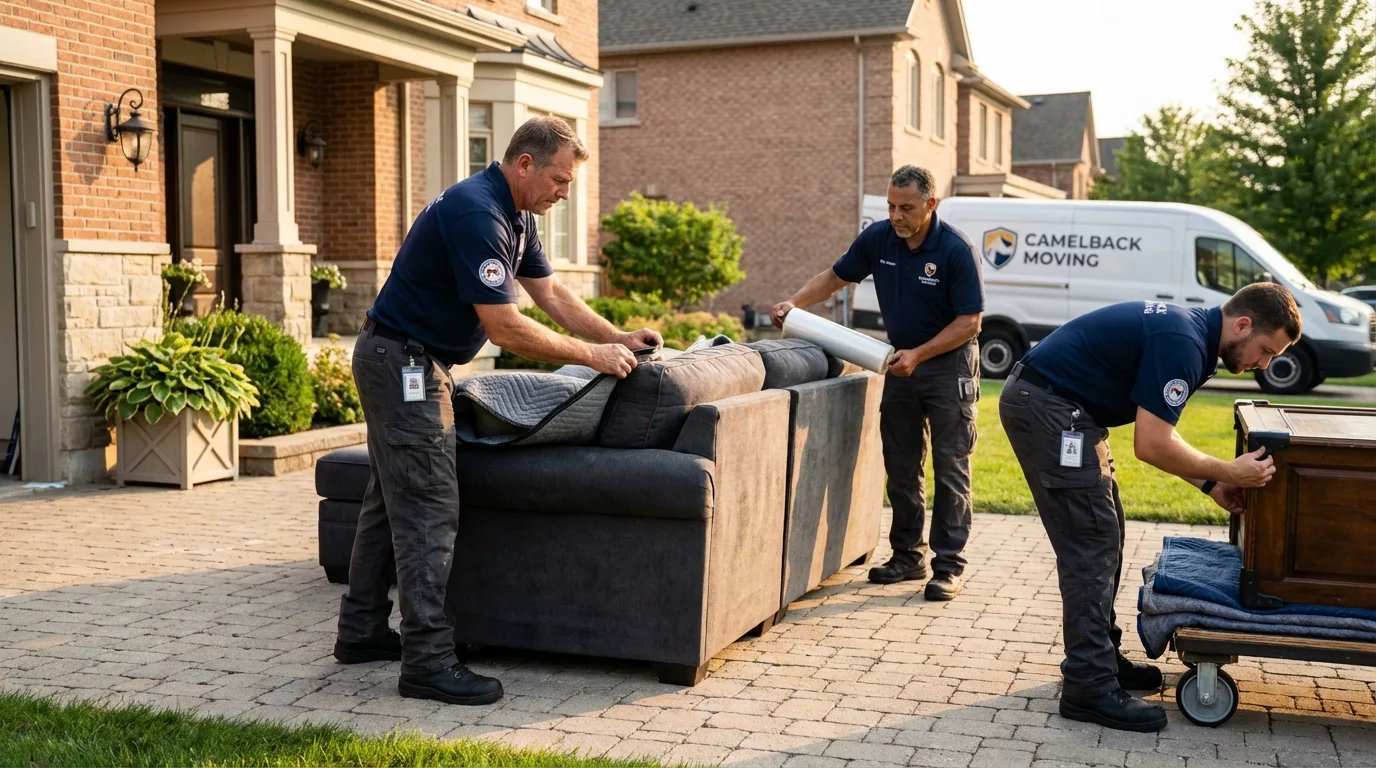 Large estate moving crew wrapping furniture in Benton, MO