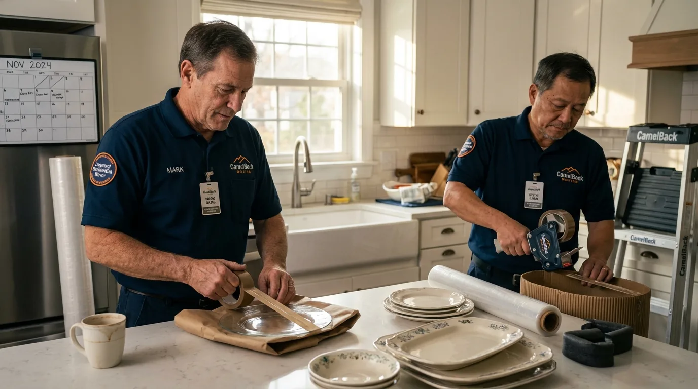 Professional crew packing kitchen dishware in Benton, MO